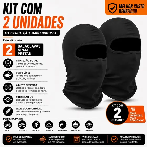 kit 2 Balaclavas Touca Ninja Frio Intenso Vento Gorro Touca Térmica motoboy unisex