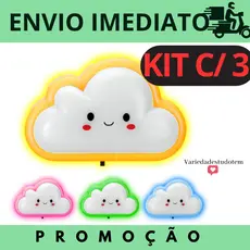3 UNIDADES LUMINÁRIA INFANTIL ABAJUR NUVEM QUARTO BEBE LUZ LED NOTURNA AJUDA SONO ABAJOUR TOMADA BIVOLT