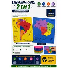 Brinquedo Pedagógico EVA – Mapa da América + Brasil em Quebra-Cabeça