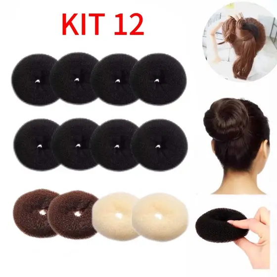 Kit 12 Acessórios Para Cabelo Mulheres Rosquinha Fazer Coque