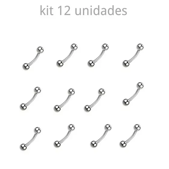 kit 12 Piercings Básico Bolinha Vertical Labret sobrancelha Aço Cirúrgico Barbell Curvo Bananinha 6/8/10/12mm