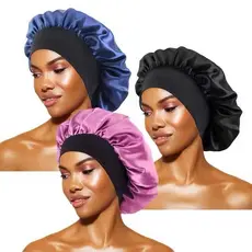 Kit 4 Touca de Cetim Com Faixa Larga para Dormir Cuidados com o Cabelo Ação Anti frizz