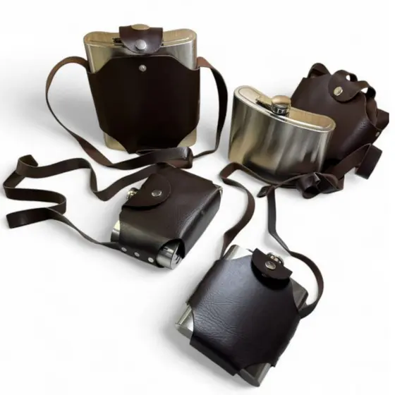 Cantil Porta Bebidas Inox 18 OZ/24 OZ/32 OZ/48 OZ Com Bolsa Inox Whisky Vodka Rum