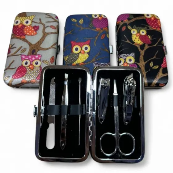 Conjunto De Manicure Pedicure Com Lixa Pinça Cortador De Unha Tesoura Em Estojo