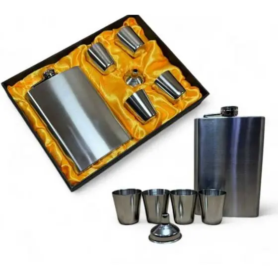 Cantil Whisky Porta Bebida 8oz 240ml - Kit 4 Copos - Funil
