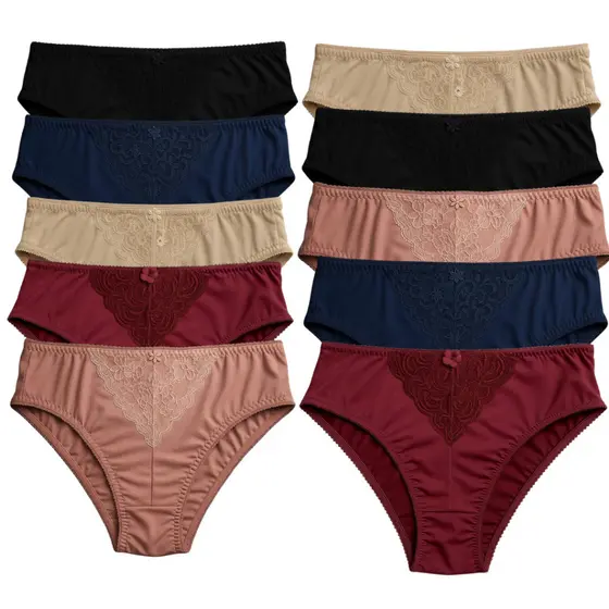 Kit 10 Calcinhas Plus Size Renda V Conforto Nao Marca Vestido Calçola Feminina Senhora Delicada Cintura Alta
