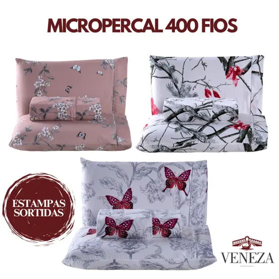 Kit Jogo de Lençol Cama Solteiro Casal Queen King Micropercal 400 Fios Ponto Palito