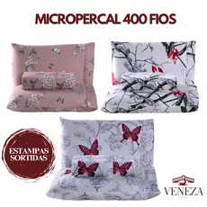 Kit Jogo de Lençol Cama Solteiro Casal Queen King Micropercal 400 Fios Ponto Palito