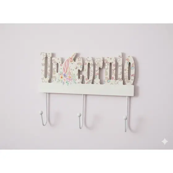 Cabideiro de parede gancho decorativo feminino infantil unicórnio MDF
