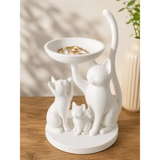 🐱 Porta-Joias Decorativo Família de Gatos – Organizador de Anéis, Brincos e Acessórios