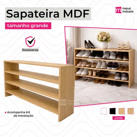 Sapateira Grande de MDF - Branco - Amadeirado - Preto - Crua - 54cm Altura - Com Parafusos Incluso