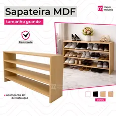 Sapateira Grande de MDF - Branco - Amadeirado - Preto - Crua - 54cm Altura - Com Parafusos Incluso