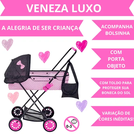 Carrinho De Boneca Porta Objeto Veneza Luxo Reborn Estiloso