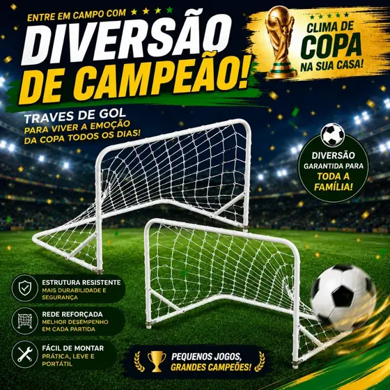 Trave de Futebol Infantil  de Ferro Sag Toys P com 2 branca meninos brincar golzinho diversão 66x 45