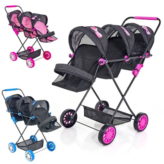 Carrinho de Boneca Gêmeos Trigêmeos Sag T Bebê Baby Menina Reborn Estilo Cadeirinhas Móveis PROMOÇÃO