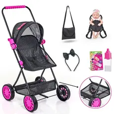 Carrinho de Boneca Baby Sag Kit Bolsa Canguru Tiara mamadeira Combinando Estilo Infantil Reborn 74cm