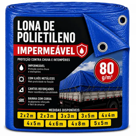 Lona Azul 80/m² Impermeavel Caminhão Carreteiro Obra Piscina Barraca Camping Telhado Praia Com Ilhós