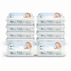 Caixa 10 Pacotes Lenços Umedecido 100 Folhas 19x13 cm Gió Baby - 98% Água - SEM TAMPA FLIP TOP