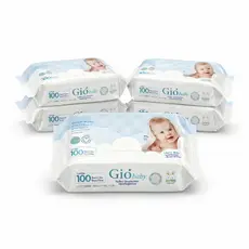 Kit 5 Toalhas Umedecidas Gio Baby 100 Folhas 98% Água