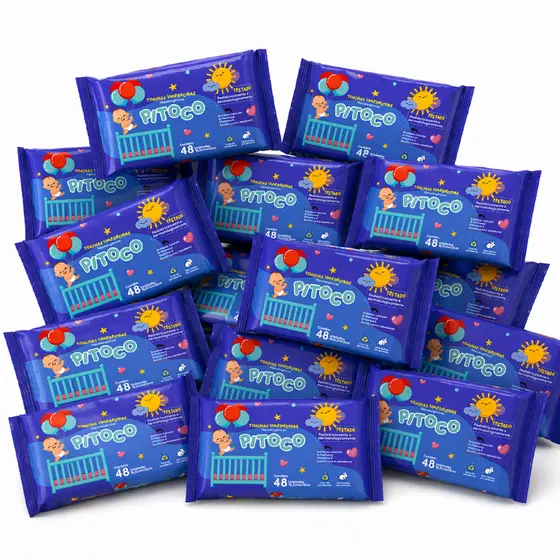 Kit com 15 Pacotes de Toalhas Umedecidas Pitoco - 48 Folhas - 98% Água - Vegano