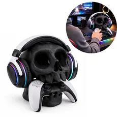 Suporte De Caveira Preto Para Fone Headset E Controle Ps5 Parede Gamer Skull Resistente Headphone