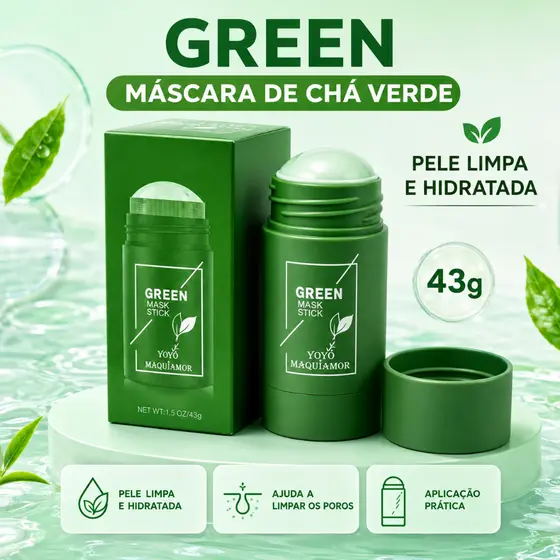 Máscara Chá Verde Remover de Cravos Anti-Acne Hidratante Beleza Pele Facial Clean Face Clareador Mask Stick FEBELLA