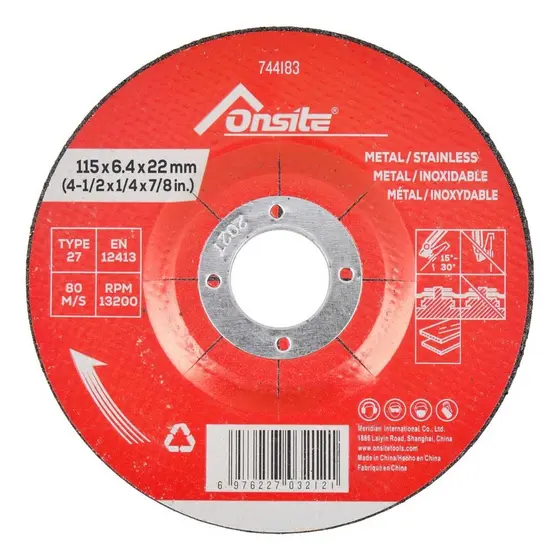 Disco de Desbaste Para Metal e Inox 4.1/2'' x 1/4'' x 7/8'' (744183) - Onsite