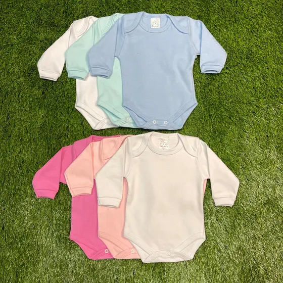 Body de Bebê Liso Manga Longa Algodão Enxoval