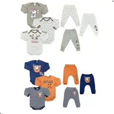 Kit com 3 body manga longa ou 3 calças para bebê masculino em suedine de algodão