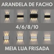 Arandela de Parede Luminária Meia Lua Frisada Área Interna Externa 4/6/8/10 Facho Led Branco Quente