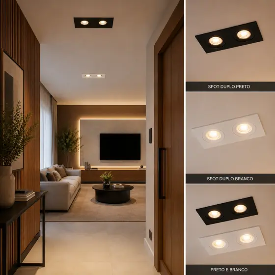 Spot Led Duplo 2 em 1 Direcionável Embutido 10w Branco/Preto Bivolt