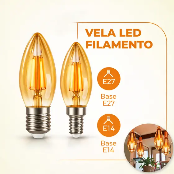 Lâmpada Filamento Led Vela Balão Quente 4W 2500K E14/E27 Bivolt