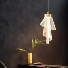 Luminária Pendente Acrilico Cristal Véu de Luz Minimalista Espiral Gold Dourada 110v/220v