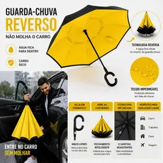 Guarda-Chuva Invertido Grande Resistente ao Vento Impermeável com Alça em C Reforçada