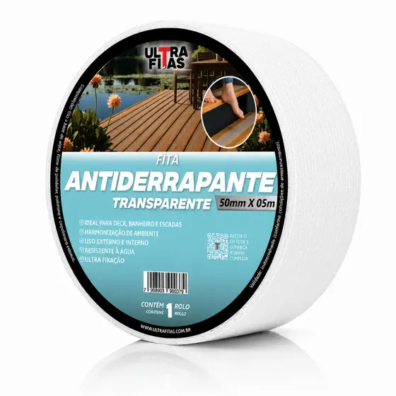 Fita Antiderrapante 50 mm X 05 Metros - Transparente Rolo Lixa Anti Quedas Segurança Escadas Adesivo