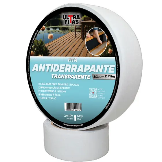 Fita Antiderrapante 50 mm X 15 Metros - Transparente Auto Adesiva Lixa Escada Piso Anti Quedas
