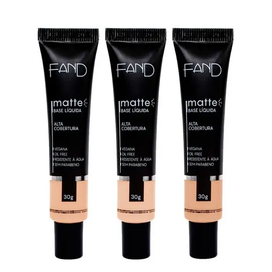 Kit 3 Bases Fand Matte Alta Cobertura Pele Mista e Oleosa