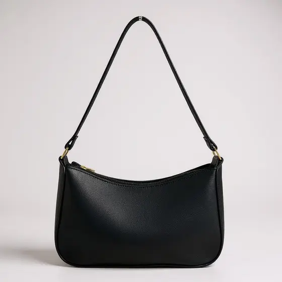 Bolsa de ombro baguete feminina , Bolsa lua com detalhes em dourado e fecho em ziper