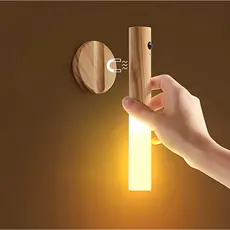 Luminária Led Sensor de Movimento Lâmpada Arandela de Madeira Parede Magnética de Madeira Moderno