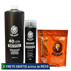 Kit Pó Descolorante  Flash + Matizador Branco 250ml + Água Oxigenada 40 Vol 900ml – Leon Barber