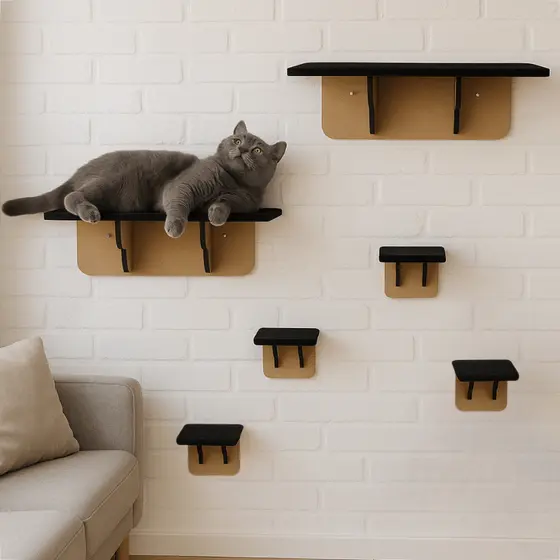 Kit 6 Peças Para Gatos 2 Prateleiras + 4 degraus
