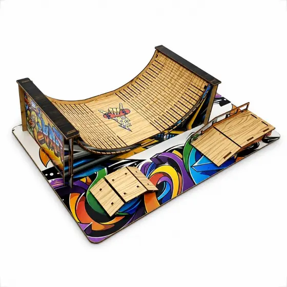 Pista Em Mdf Skate De Dedo Pista Adesivada C/ Rampa Para Manobras Mdf