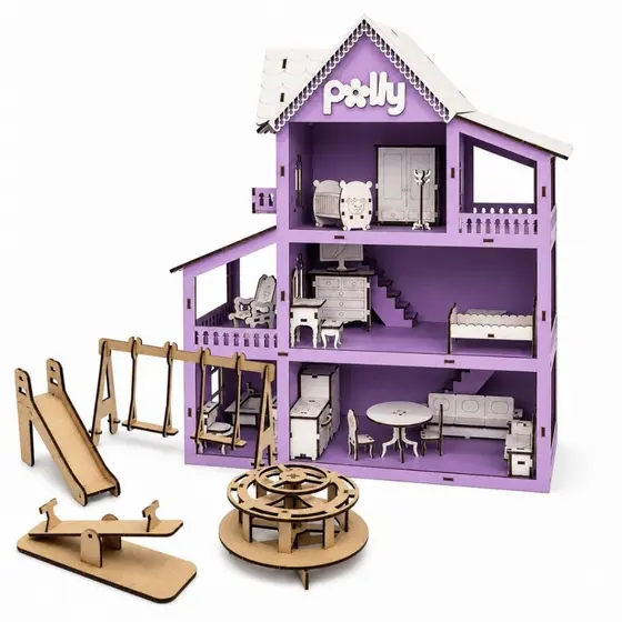 Casinha De Boneca Em Mdf Com Kit De 19 Mini Móveis Brinquedo Infantil