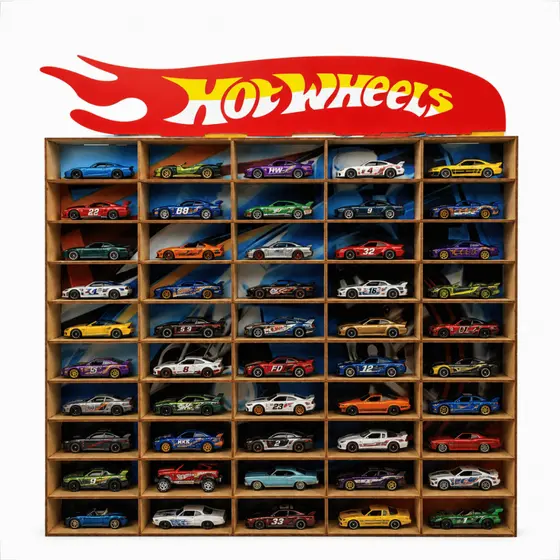Organizador de Carrinhos HotWheels Porta 50 Carrinhos em Madeira MDF