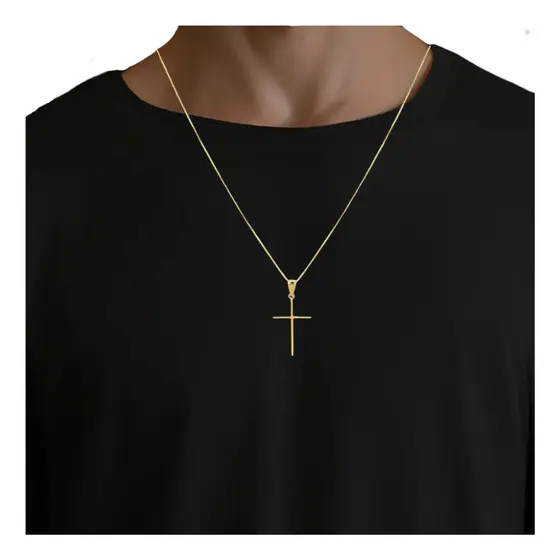 Corrente Cordão Masculino Banhado Ouro18k + Pingente Cruz