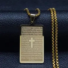 Corrente + Pingente cruz bíblia verso oração colar de aço inoxidável colares religiosos jóias colar crucifixo