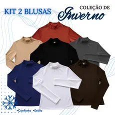Kit 2 Blusa Térmica Feminina Peluciada de Gola Alta Segunda Pele