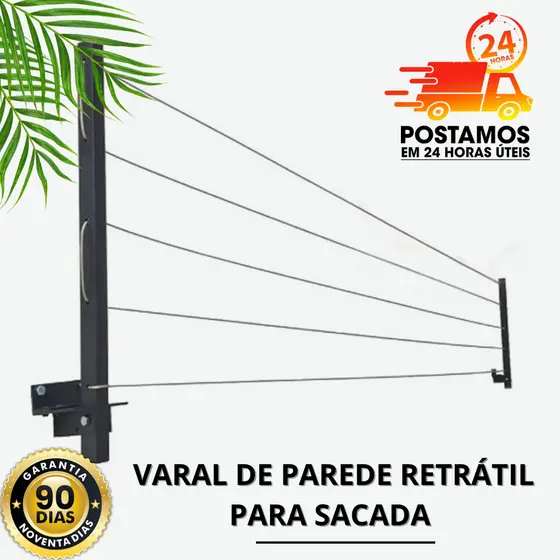 Varal de Roupa de Parede Retrátil para Sacada Até 60kg