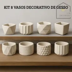 KIT com 8 Unidades de Vasos Decorativos em Gesso para Suculentas, Cactos e Mini Plantas