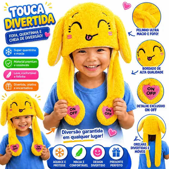 1 Touca divertida Levanta as Orelhas Amarela – engraçada festa infantil boné Chapéu Infantil Gorro